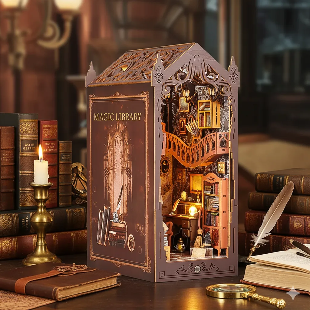 DIY miniature dollhouse kit with LED lighting and furniture